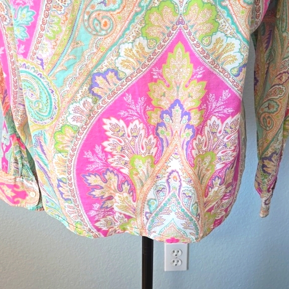 RAPLH LAUREN Paisley Print Button Down 100% Cotton Shirt Pastel Colors Sz Large - Picture 11 of 14